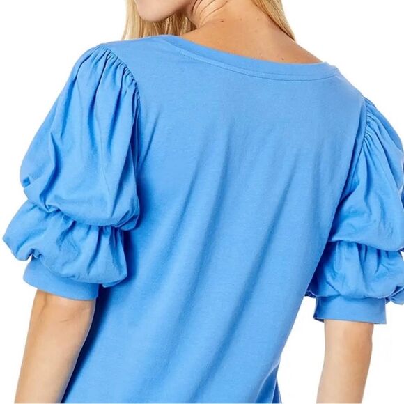 Lilly Pulitzer DiCola Top T Shirt Boca Blue Cotton XS Puff Sleeves - Picture 6 of 6
